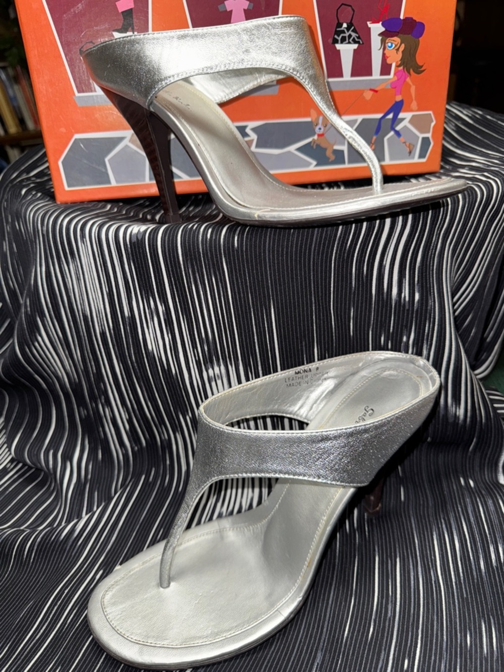 Gabriella Rocha Silver Metallic Thong Mule Heels